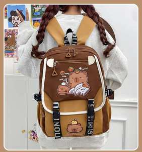 Capybara Cartoon Student <b>Backpack</b> Large Capacity Waterproof School Bag Adjustable Shoulder <b>Strap</b> Travel Daypack - Product Image 1