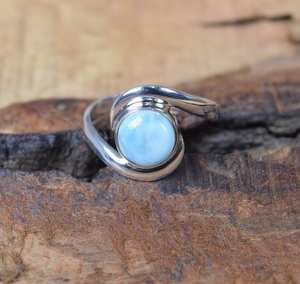 Bague en Larimar naturel, argent sterling 925, style rond, bijoux en pierres précieuses - Product Image 1