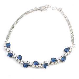 925 Sterling <b>Silver</b> Waterway Model <b>Bracelet</b> with Sapphire Stone Elegant Crystal <b>Bracelets</b> & <b>Bangles</b> - Product Image 1