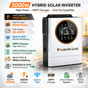 MuscleGrid 5KW Focus Series Hybrid Solar Inverter <b>24V</b> <b>Battery</b> Support 9KW PV Support IP43 Rated Designed for Extreme Performance - Product Image 2