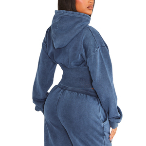 <b>Top</b> Custom Logo <b>Fleece</b> Cotton Vintage Wash <b>Women</b> 2 Pieces Set Pullover Cropped Hoodie and Jogger Sweatpants Tracksuit Set 2025 - Product Image 6