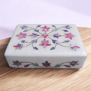 Joyero de mármol más vendido con trabajo de nácar, caja cuadrada de lujo disponible al mejor precio de la India - Product Image 1