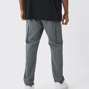 Venta al por mayor 100% pantalones de chándal de algodón para hombre logotipo bordado personalizado color gris sólido 4 bolsillos pantalones de chándal holgados de calle para hombre - Product Image 5