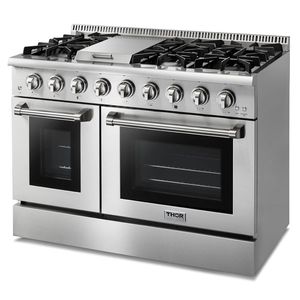 Tubería Industrial de Alta Calidad de 48 Pulgadas y 6.0 Cu. Estufa de Cocina de Doble Combustible con 7 Quemadores y 2 Hornos Eléctricos, Diseño Moderno de Acero Inoxidable - Product Image 1