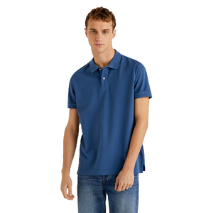 Polo de Algodón Azul de Manga Corta para Hombre, Color Sólido, Casual, Transpirable, Tejido Oxford, Corte Regular - Product Image 1