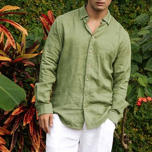 Chemises en lin et coton de qualité supérieure personnalisées OEM pour hommes Chemise de plage décontractée à manches longues et à boutons à séchage rapide respirante Bangladesh - Product Image 5