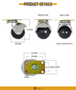 Roue pivotante à bille de 40 mm avec plaque supérieure en PP et design moderne en acier pour meubles de salon et petits équipements - Product Image 2