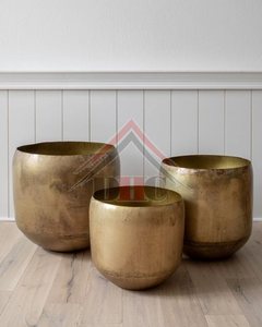 Pot de fleurs rond en laiton martelé doré, grand, de luxe moderne, pour décoration intérieure, maison, hôtel, support pour plantes succulentes - Product Image 3