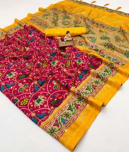 Nuevo Saree de Seda Pashmina Suave con Borde Patola y Estilo Pallu con Trabajo de Espejo, para Fiestas, Sin Arrugas, de Secado Rápido, para Todas las Estaciones - Product Image 5