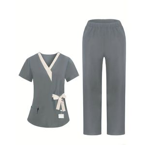 V Neck Contrast Fashionable Women Style Nurse Scrub <b>Set</b> Machine Wash Four Season Wear Suitable For Nurses and Healthcare - Product Image 3