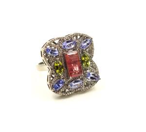 Bague en argent sterling 925 Tourmaline naturelle Tanzanite diamant taille unique plaqué rhodium pour fiançailles anniversaire mariage - Product Image 5