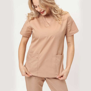 Algodón de alta calidad hecho de manga corta con cuello en V túnica camisas y pantalones conjuntos último diseño llegado sus propios uniformes de Spa para mujeres - Product Image 1
