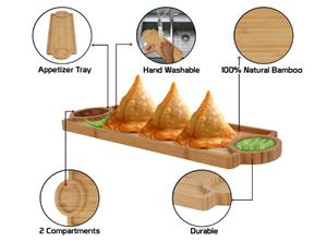 Bandeja para aperitivos, plato de madera para servir, bandeja para servir salsa con dos compartimentos, acabado marrón, para servir aperitivos y golosinas - Product Image 3