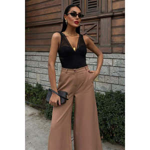 กางเกงขายาวทรงปาลาซโซเอวสูงผ้าเครปกันยับ รุ่น 0080 ทรงขากว้าง - Product Image 4