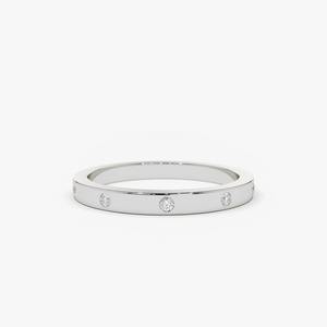 Anillo de Boda con Diamante Cultivado en Laboratorio, Corte Brillante Redondo, Engaste Empotrado, 0.10 CTW, Banda de Oro Sólido de 14K de 2mm, Joyería Minimalista y Sostenible - Product Image 6