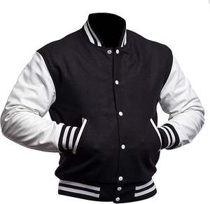 Varsity Blank Baseball College Bomber High School Plain Letterman Jacket Abrigo de lana con mangas de cuero - Product Image 6