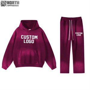 Chándal holgado de algodón OEM 100% para hombre, Conjunto personalizado de 2 piezas, Conjunto de sudadera con capucha y pantalones de chándal, conjunto deportivo de chándal de gran tamaño personalizado para hombre - Product Image 1