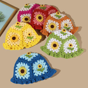 Sombrero de Pescador Tejido a Mano con Diseño de Girasol, Casual, Unisex, Transpirable, con Protección para las Orejas, 100% Algodón, Bordado a Mano, para las Cuatro Estaciones - Product Image 1