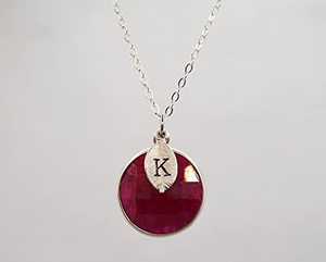 Collar hecho a mano de piedra natal de Julio rubí redondo facetado bisel ajuste 14mm plateado chapado en oro regalo de joyería de boda - Product Image 2