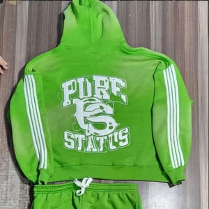 Venta al por mayor de invierno de los hombres de gran tamaño de peso pesado 100% de algodón de lana de 2 piezas chándal conjunto de impresión digital pantalones de chándal holgados con capucha - Product Image 1