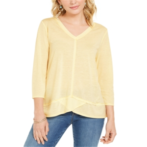 Top da donna Style & Co High Low in chiffon giallo XX-Large con dettagli cuciti per Primavera/Estate - Product Image 1