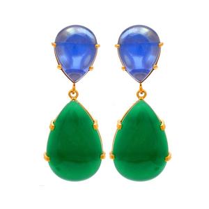 High Quality 925 Sterling Silver Women's <b>Earrings</b> Gold Plated Natural <b>Green</b> Onyx Blue Chalcedony Weddings Parties Gifts - Product Image 1