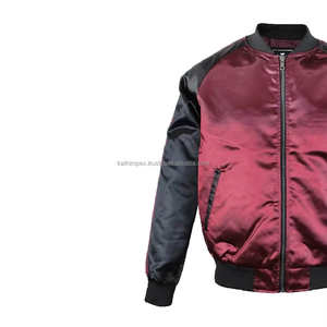 Blouson aviateur élégant en satin bicolore rouge noir pour hommes Stock prêt Fermeture à glissière Vêtements d'extérieur décontractés quotidiens - Product Image 6