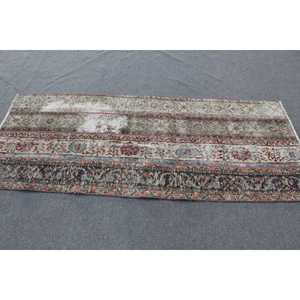 Vintage Rug 2.9x6.9 ft, <b>Brown</b> Red Bordered <b>Wool</b> Turkish Rug - Product Image 2