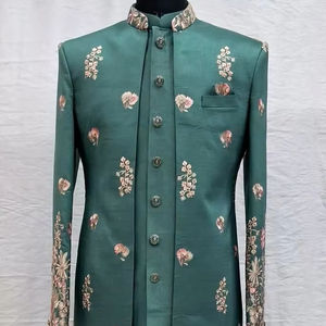 2025@Indian/Pakistani <b>Jacket</b>, Sherwani & Pant Dress with Embellished Crystal Glass Beads Dabka Pearls Resham Work for Wedding - Product Image 1
