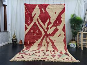 Tapis Boujaad Azilal fait à la main abstrait Boujad tapis marocain rouge bohème authentique salon tapis tufté à la main - Product Image 6