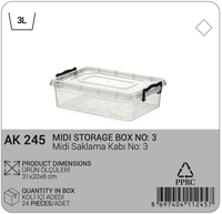 Afossa AK 245 Secure 3L Midi Contenant de cuisine en plastique PP injecté hermétique empilable avec couvercle verrouillable, boîte de rangement alimentaire moderne