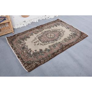 3.8x6 ft Rug, Turkish Rug, Vintage <b>Brown</b> <b>Wool</b> Plants & trees Rug - Product Image 4