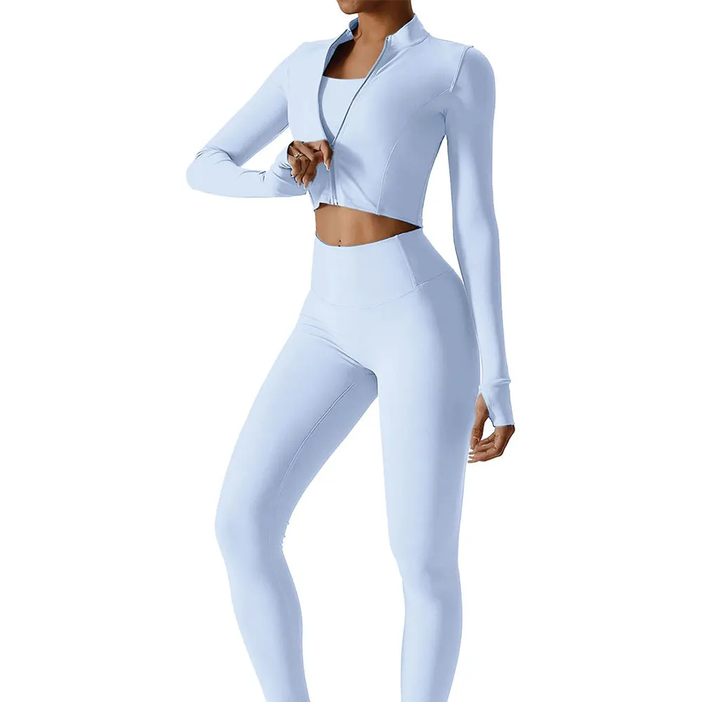 Latest Design High Quality Women 3-Piece Yoga Set Solid Front Elastic Waist 100% Cotton Breathable Lightweight Wholesale