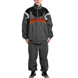 Logo personnalisé 2025 imprimé couleur bloc coupe-vent survêtements 100% coton matériel confortable vêtements de sport 2 pièces ensemble hommes hiver - Product Image 1