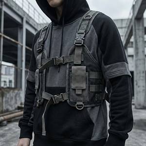 Sweat-shirt tactique d'hiver pour homme style Cyberpunk, mode Dark Warcore, épais, avec gilet de poitrine intégré à boucles numériques - Product Image 4