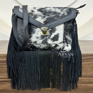 กระเป๋าสะพายพาดลำตัวหนังแท้สำหรับผู้หญิงหนังแท้ขนแกะสไตล์โบโฮใหม่ - Product Image 1