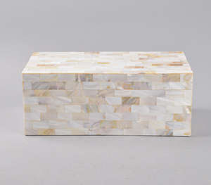 กล่องเก็บของตกแต่งฝังมุกเปล่งประกายสีขาวระยิบระยับ งานฝีมือสุดหรู ประดับด้วยโมเสกเปลือกหอยสีขาว - Product Image 2