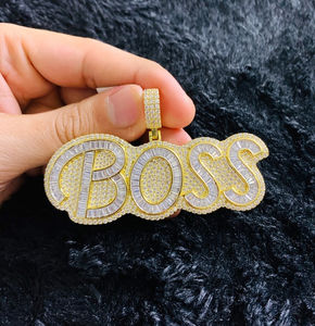 Pendentif en diamant simulé en argent sterling 925 pour Boss Hip Hop avec collier à breloques en chaîne de corde de diamant cultivé en laboratoire - Product Image 1