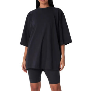 Traje corto deportivo de moda de algodón 100% de alta calidad personalizado para mujer sólido de dos piezas - Product Image 1