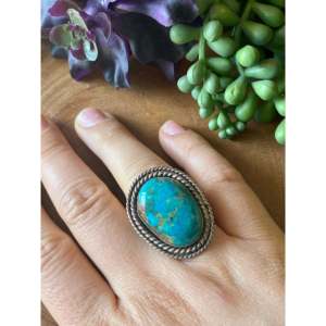 Vintage Navajo Royston Turquoise Sterling <b>Silver</b> <b>Ring</b> Size 7.5-Natural Gemstone Fine Jewelry for <b>Men</b> - Product Image 2