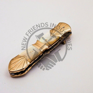 มีดพับพกพาพับได้ทำจากเหล็กดามัสกัสแบบพรีเมี่ยมด้ามจับไข่มุกหมอนข้างทองเหลืองสำหรับการผจญภัยกลางแจ้งตั้งแคมป์ - Product Image 5