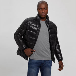 Chaqueta acolchada resistente al viento OEM para hombre al por mayor diseño largo invierno cálido negro con cuello de lona con capucha nailon 100% - Product Image 4