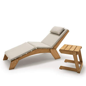 Chaise longue ergonomique en teck courbé avec coussin de dossier réglable pour piscine, patio, villa, complexe hôtelier - Product Image 3