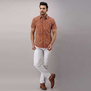 เสื้อเดรสลำลองผ้าฝ้ายลายทางสำหรับผู้ชาย, เสื้อคอปกกระดุมแถวเดียวหลากสี6XL ไซส์ XL 100% - Product Image 6