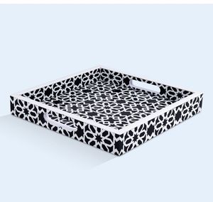 Plateau de service élégant en résine incrustée pour thé, café, collations, petit-déjeuner, cuisine et table à manger, décoration indienne - Product Image 3