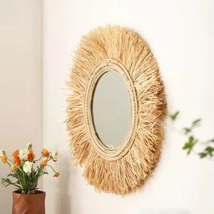 Best handwoven seagrass frame wall <b>mirror</b> round rustic boho home decor accent <b>for</b> bedroom living room or hallway use - Product Image 1
