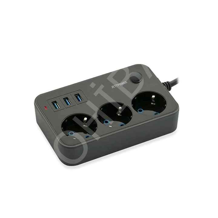 Surge Protected Socket 3m Extension Cable with 3 USB Ports Black