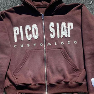 Best Supplier's Newest Two-Piece Summer Casual Wear Distressing Embroidery <b>Zip</b> <b>up</b> <b>Hoodie</b> and Shorts with Custom Logo Print - Product Image 2