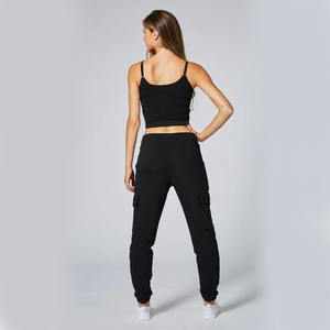 Pantalon de survêtement Cargo uni noir pour femmes dernière arrivée d'été Style Streetwear pantalon de jogging personnalisable quantité minimale de commande bas à vendre - Product Image 4