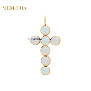 Forma redonda natural ópalo australiano piedra preciosa 18K oro amarillo sólido hecho a mano mujeres colgante joyería para venta al por mayor - Product Image 1